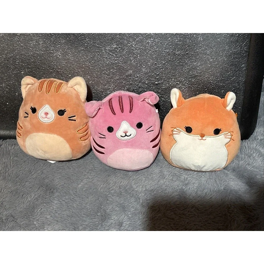 Squishmallows Set of 3 Plush Toys Orange Tabby Cat Pink Cat Chinchilla Stuffies